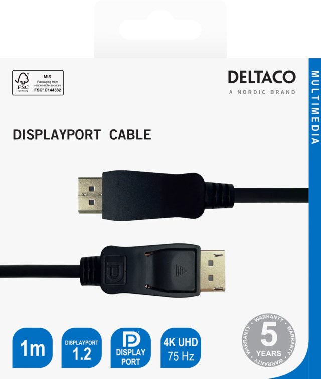 DisplayPortskabel Deltaco 1m svart - 1m - 1