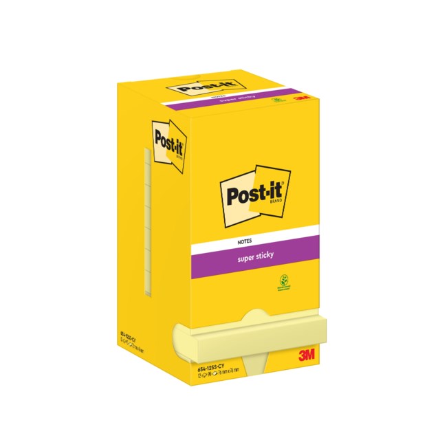 Post-it Super Sticky 654-12SS-CY 76x76 mm gul 12st/fp - 76x76mm - 1