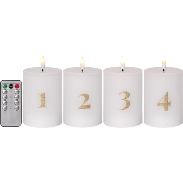LED Blockljus 4-p Flamme Advent Vit - 1