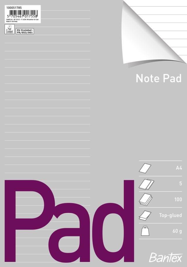 Limblock Bantex A4 60g linjerat ohålat - A4 - 1