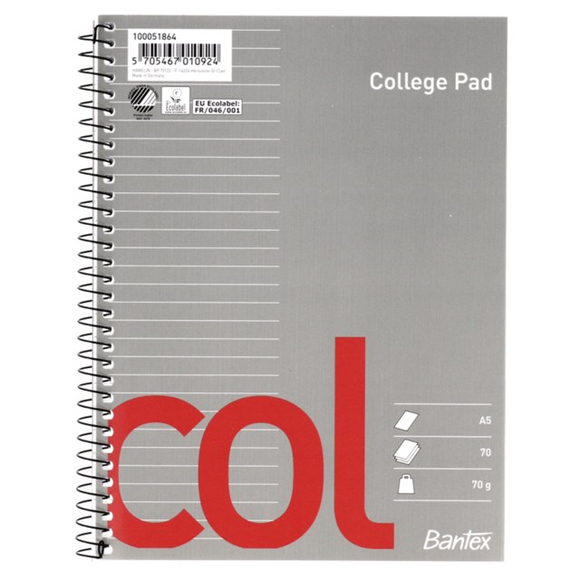 Kollegieblock Bantex Col A5 70g linjerat hålat - A5 - 1