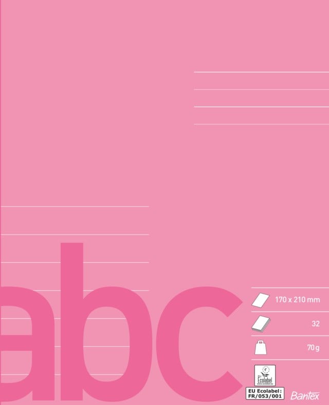 Skolhäfte Bantex 17x21cm linjerat 1/2 sida 14,5mm rosa - A5 - 1