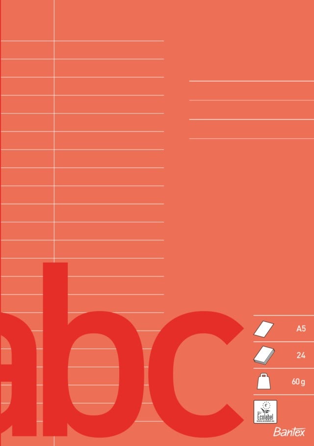 Skolhäfte Bantex A5 linjerat 8,5mm röd 25st/fp - A5 - 1