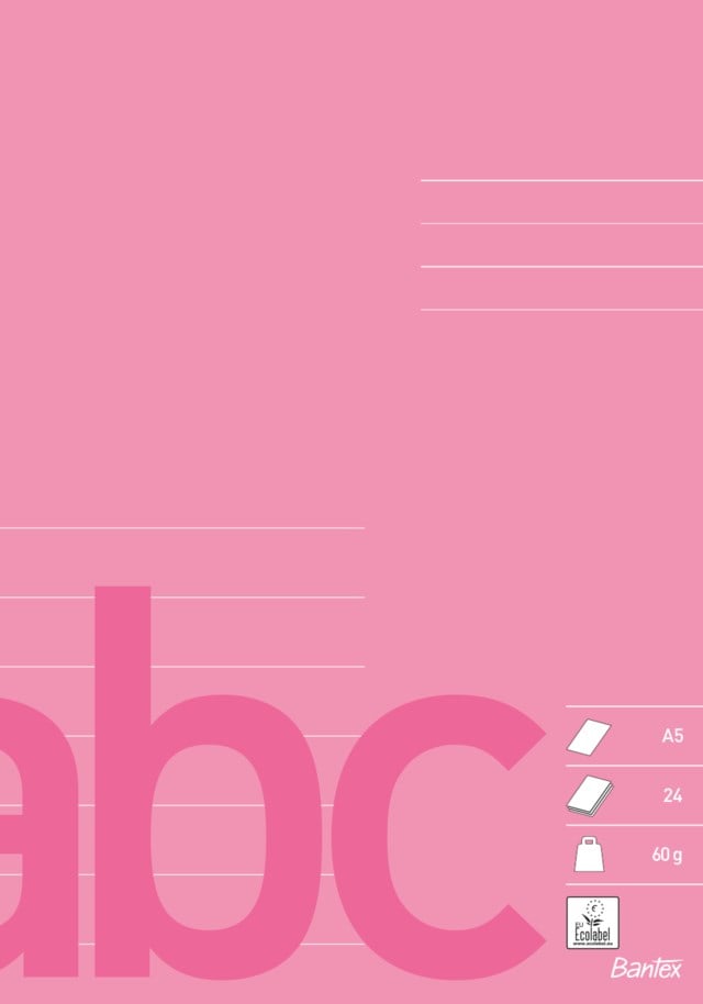 Skolhäfte Bantex A5 linjerat 1/2 sida 14,5mm rosa - A5 - 1