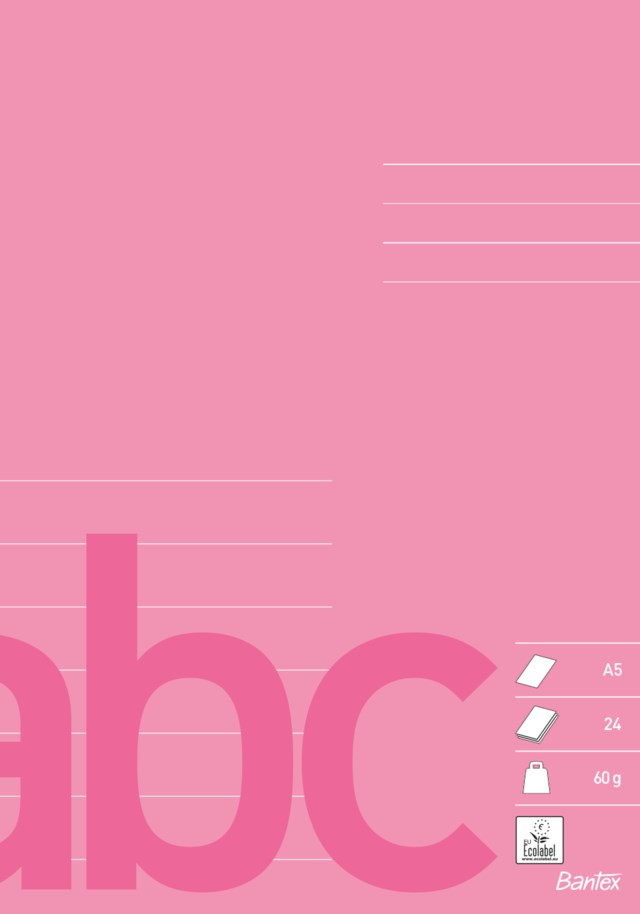 Skolhäfte Bantex A5 linjerat 1/2 sida 14,5mm rosa - A5 - 1