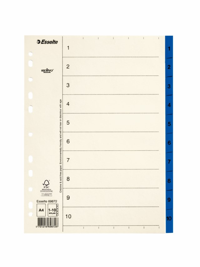 Pappersregister Esselte Servo A4 1-10 blå - A4 - 1