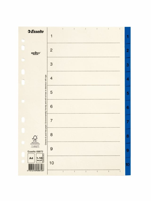 Pappersregister Esselte Servo A4 1-10 blå - A4 - 1