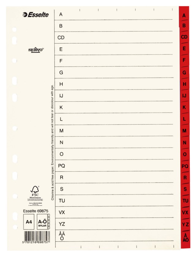 Pappersregister Esselte Servo A4 A-Ö röd - A4 - 1