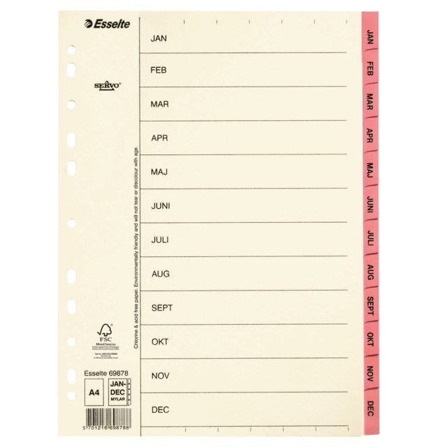Pappersregister Esselte Servo A4 Jan-Dec rosa - A4 - 1