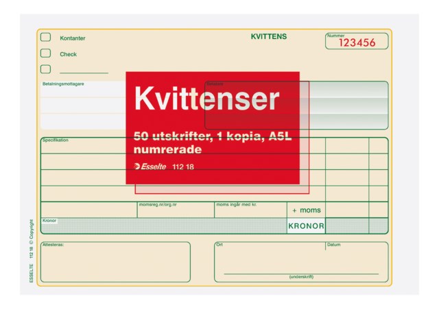 Blankett Kvittens A5L numrerad 2x50 - A4 - 1