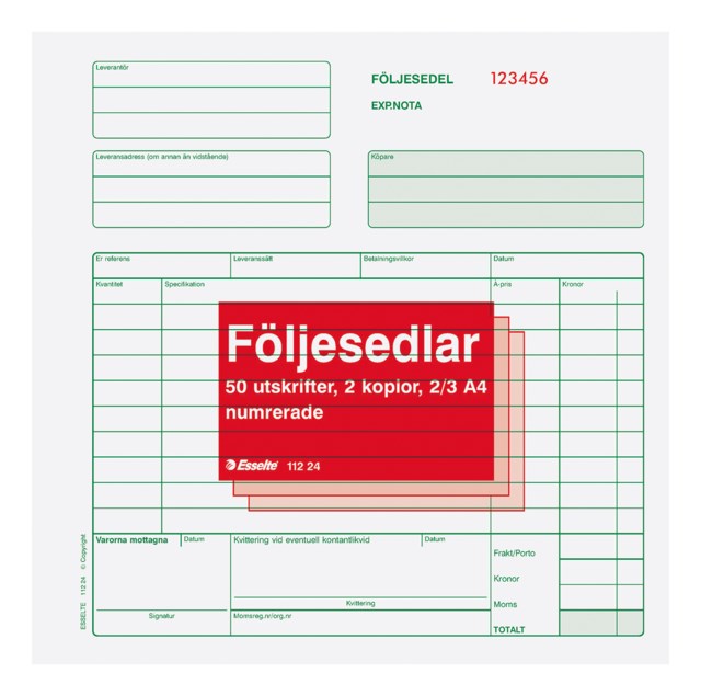 Blankett Följesedel 2/3 A4 3x50 - A4 - 1