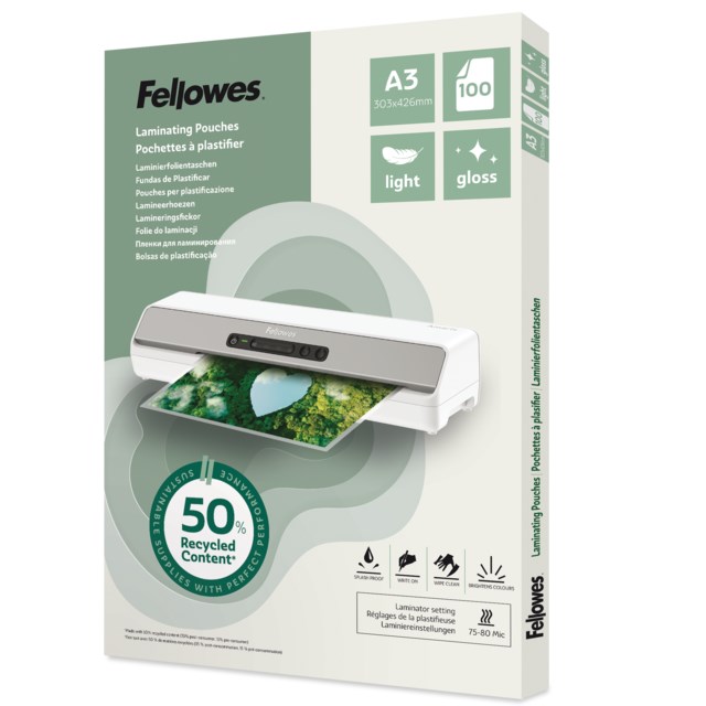 Lamineringsficka Fellowes Light A3 Recycled klar 100st/fp - A3 - 1