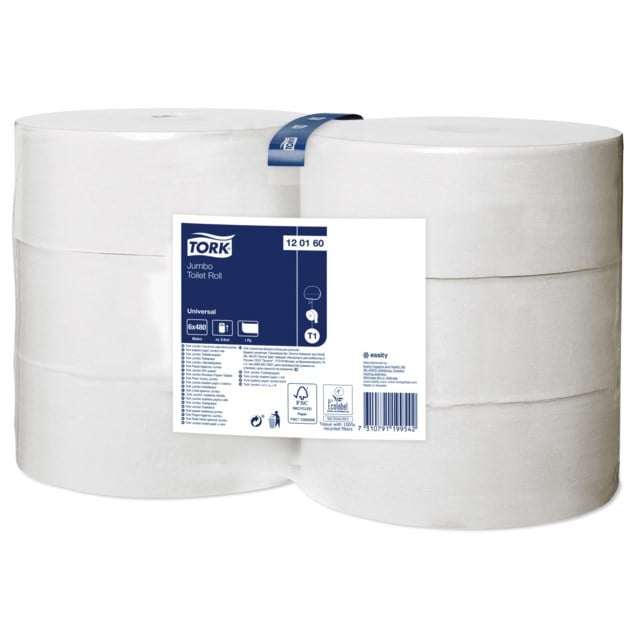 Toalettpapper Tork T1 Universal Jumbo 1-Lag Ofärg. 6Rl/Fp - 480m - 1