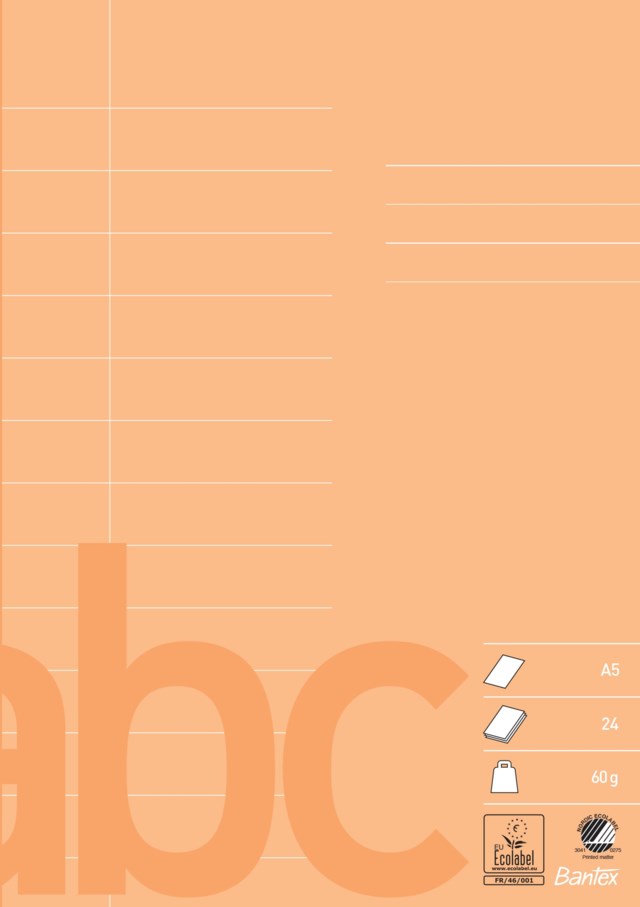Skolhäfte Bantex A5 linjerat 14,5mm Persika - A5 - 1