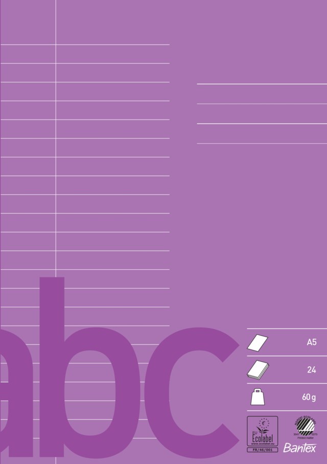 Skolhäfte Bantex A5 linjerat 8,5mm varannan sida lila - A5 - 1