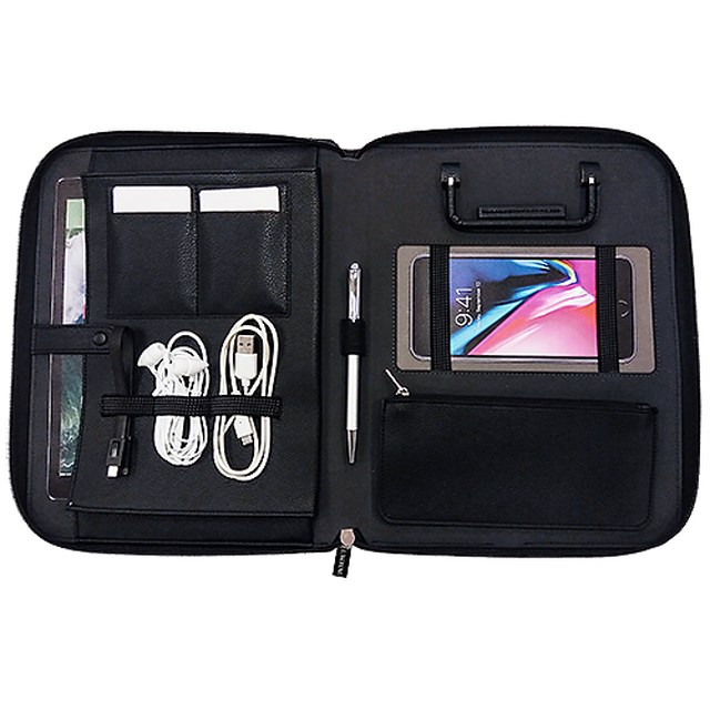 Dokumentmapp Modena B5 med laddare svart läder - 230x286mm - 1