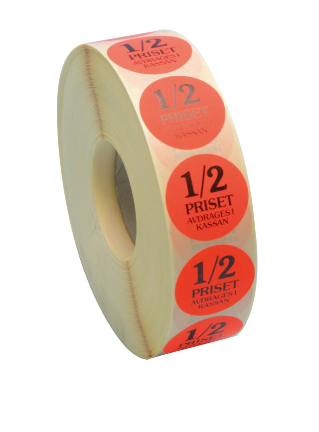 Rabattetiketter 1/2 priset avdrages i kassan - 29mm - 1