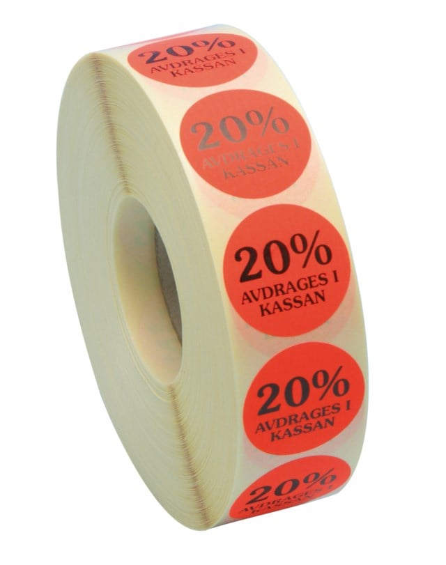 Rabattetiketter 20% avdrages i kassan - 29mm - 1