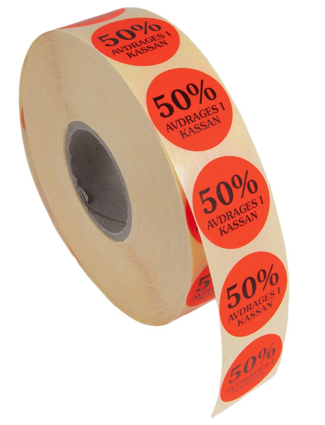 Rabattetiketter 50% avdrages i kassan - 29mm - 1
