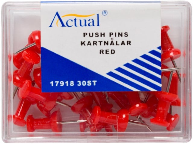 Kartnålar Push-pins röd 30/fp - 9mm - 1