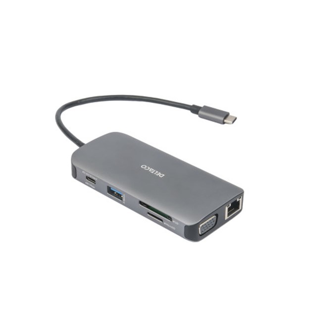 Dockningsstation Deltaco USB-C/USB-A, SD/microSD, HDMI, VGA - 1