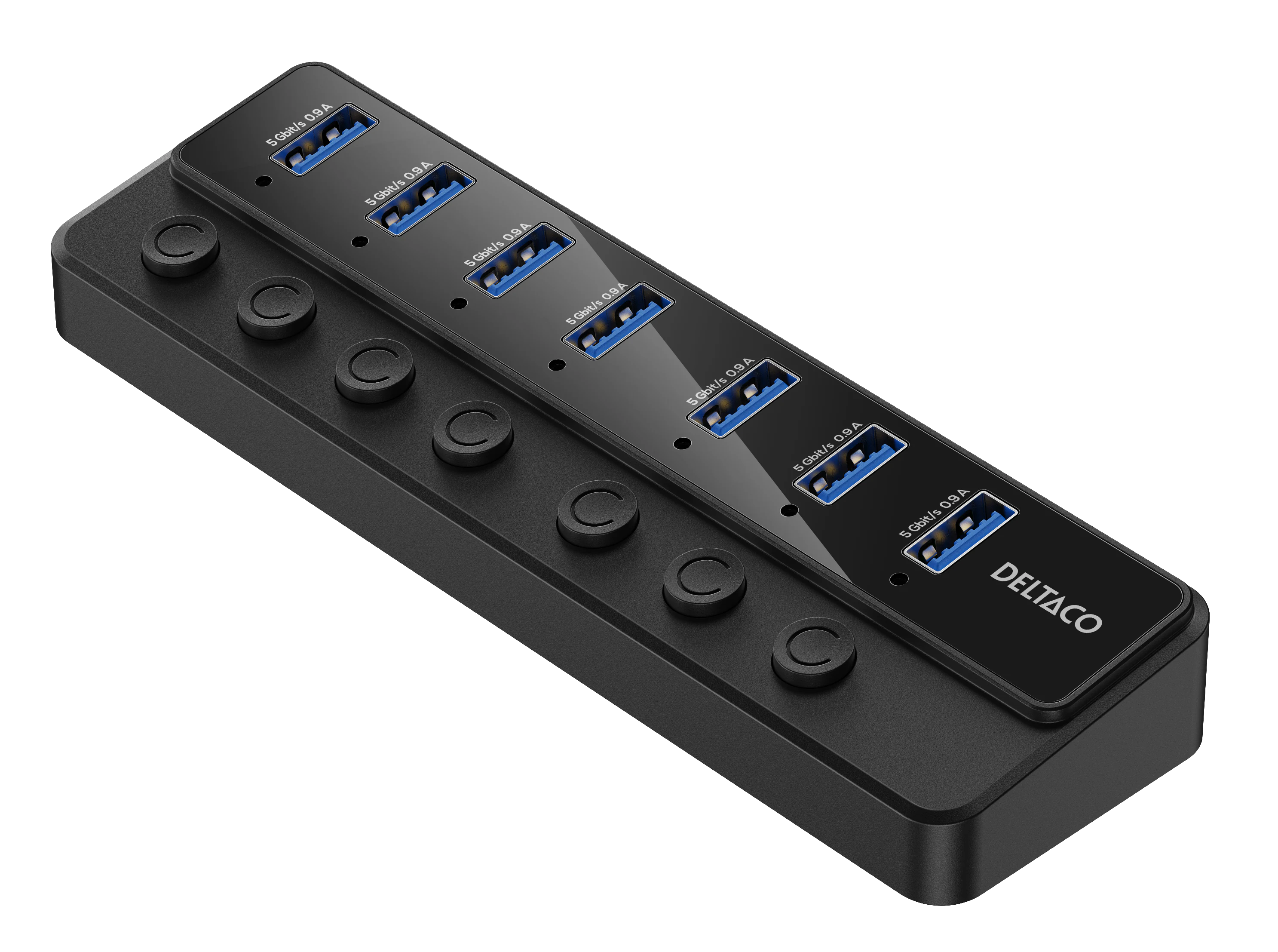 Hub USB-A 7 Portar Adapter ingår svart - 1