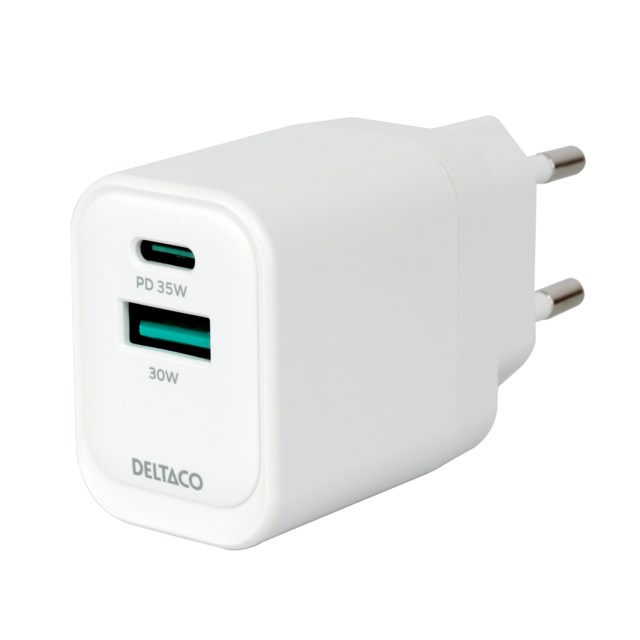 Väggladdare Deltaco USB-A 30W / USB-C PD 35W - 1