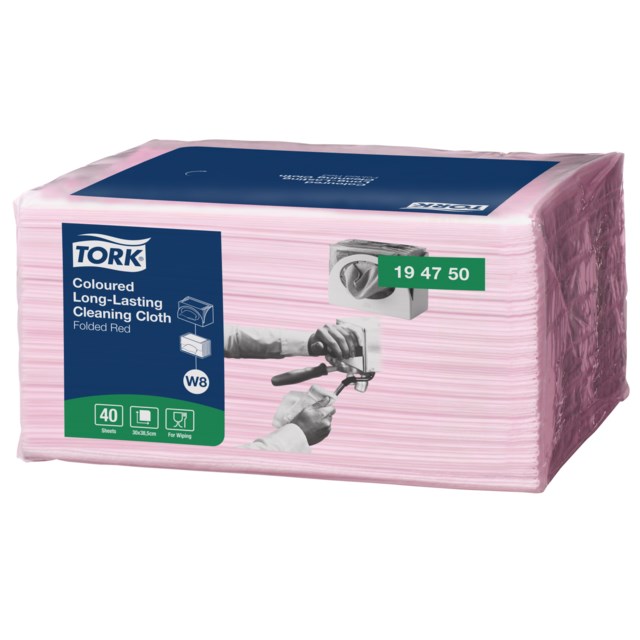 Rengöringsduk Tork W8 30x38cm röd 40st/fp - 300x380mm - 1