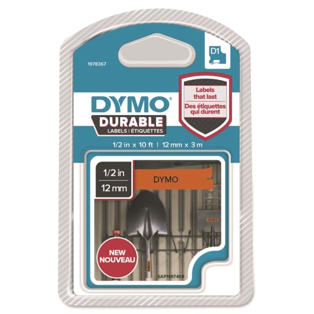Märkband Dymo D1 Durable 12mm x 3m svart/orange - 12mmx3m - 1