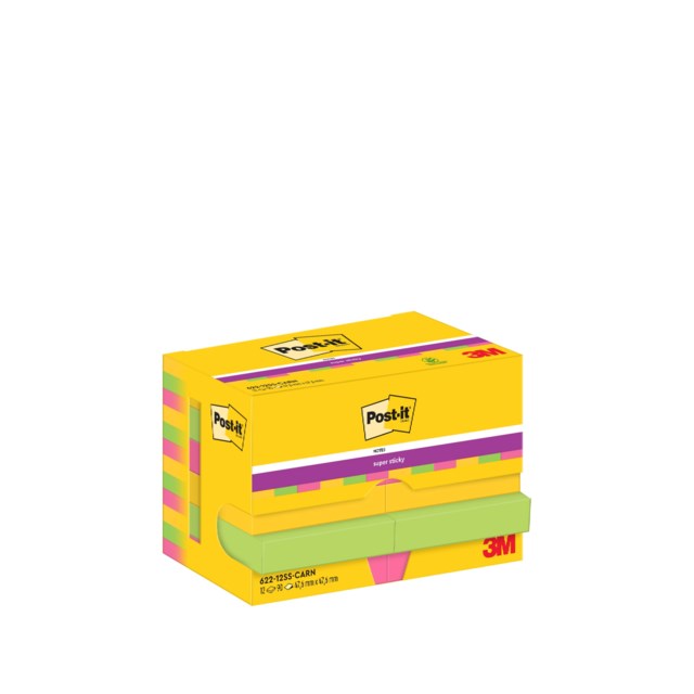 Post-it Super Sticky Carnival 47,6x47,6 mm 12st/fp - 47,6x47,6mm - 1