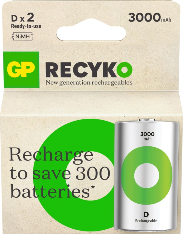 Batteri GP Recyko D 3000mAh 2-pack - 1