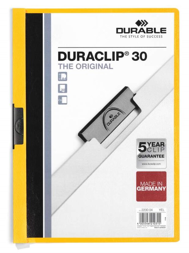 Klämmapp Duraclip A4 30 ark gul - 1