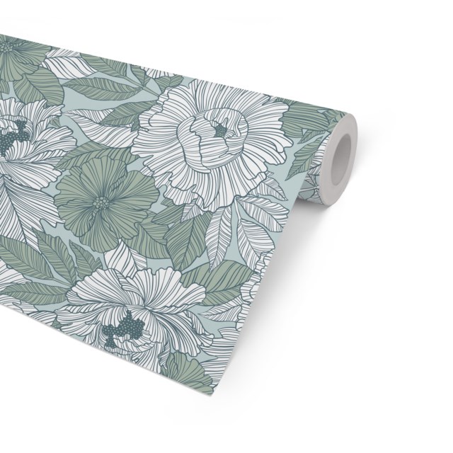 Presentpapper Marquet flowers mint/petrol 57cm x 154m 7kg - 570mmx154m - 1