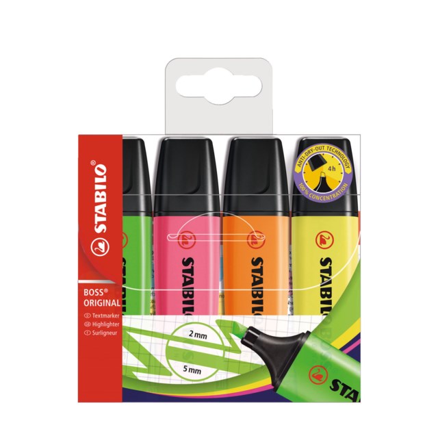 Överstrykningspenna Stabilo Boss blandade färger 4-set - 2-5mm - 1