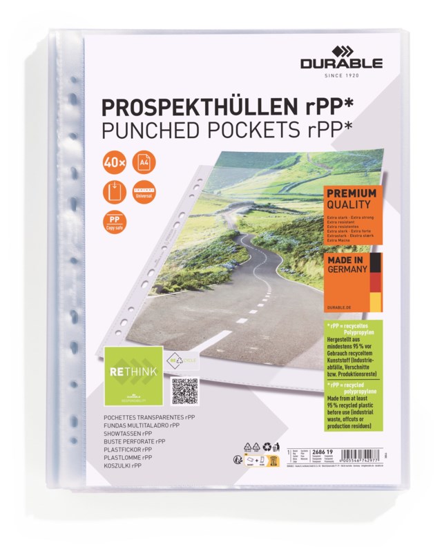 Plastficka för pärm PREMIUM A4 rPP 40 st/påse - 1