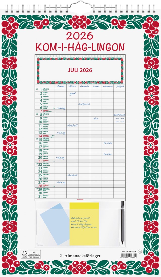 Almanacka Almanacksförlaget väggkalender Kom-i-håg Lingon - 1