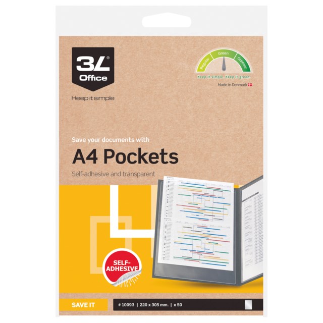 Plastficka 3L A4 självhäftande 50st/fp - A4 - 1