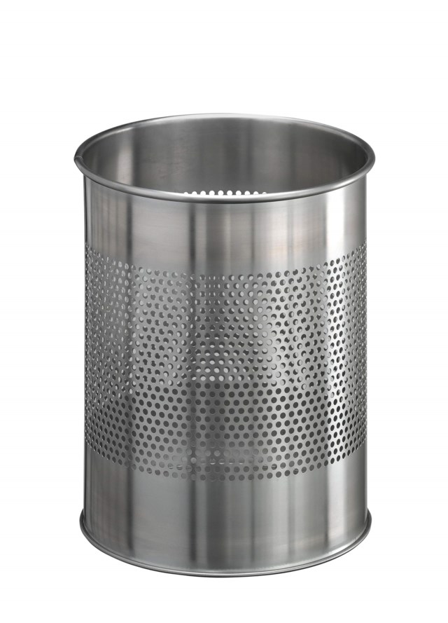 Papperskorg Durable Rostfritt stål, rund, perforerad, 15 liter - 1