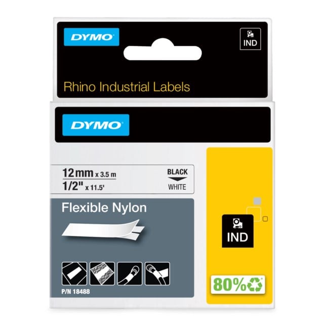 Märkband Dymo Rhino Ind flex nylon 12mm svart/vit - 12mm - 1