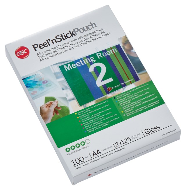 Lamineringsficka GBC A4 125 mic Gloss självhäftande 100st/fp - A4 - 1