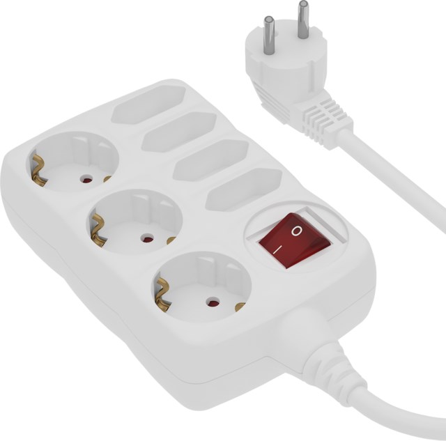 Grenuttag 3 schuko, 4 euro - 1,4m - 1