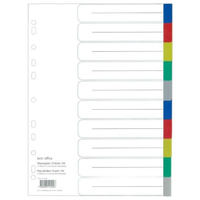 Plastregister A4 10-Flik Olikfärgade Flikar - 1