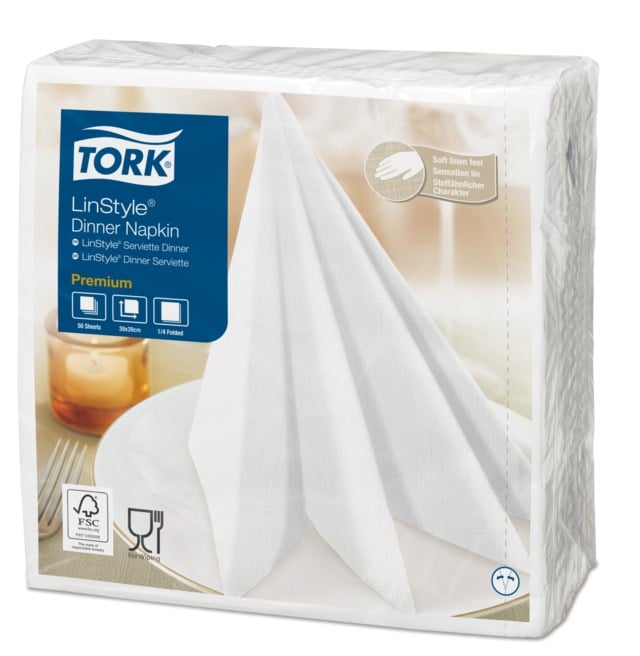 Servett Tork LinStyle 39x39 cm vit 50/fp - 390x390mm - 1