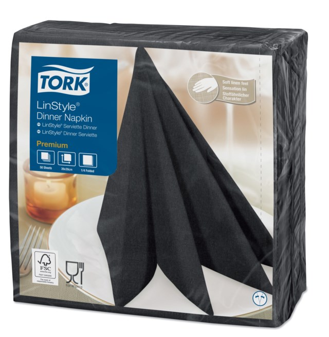 Servett Tork LinStyle 39x39 cm svart 50/fp - 390x390mm - 1