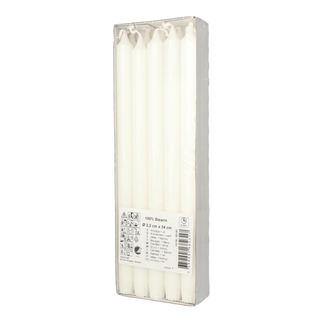 Kronljus Ø 2,3 cm · 34 cm vit  10st/fp - 2,3x340mm - 1