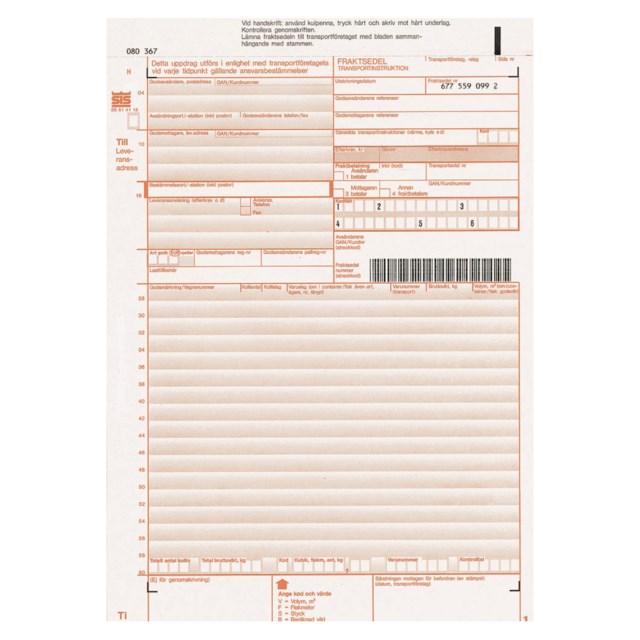 Fraktsedel numrerade självkopierande 100st/fp - 1