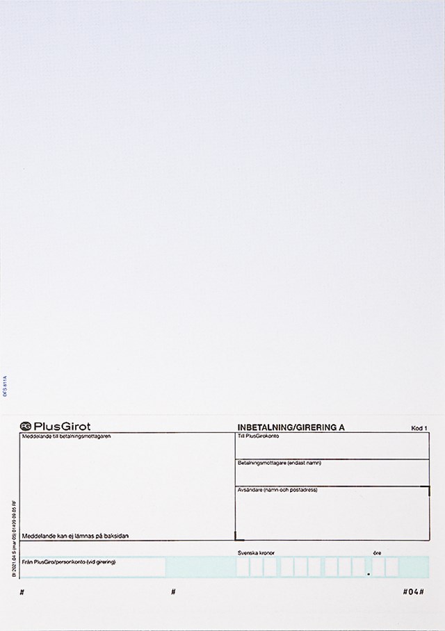 Standardblankett A4 4" talong Plusgiro blå 900ark/fp - A6 - 1