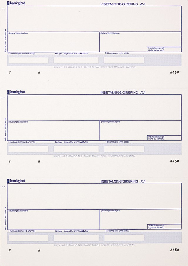 Standardblankett A4 3st Bankgiro talonger 900ark/fp - A4 - 1