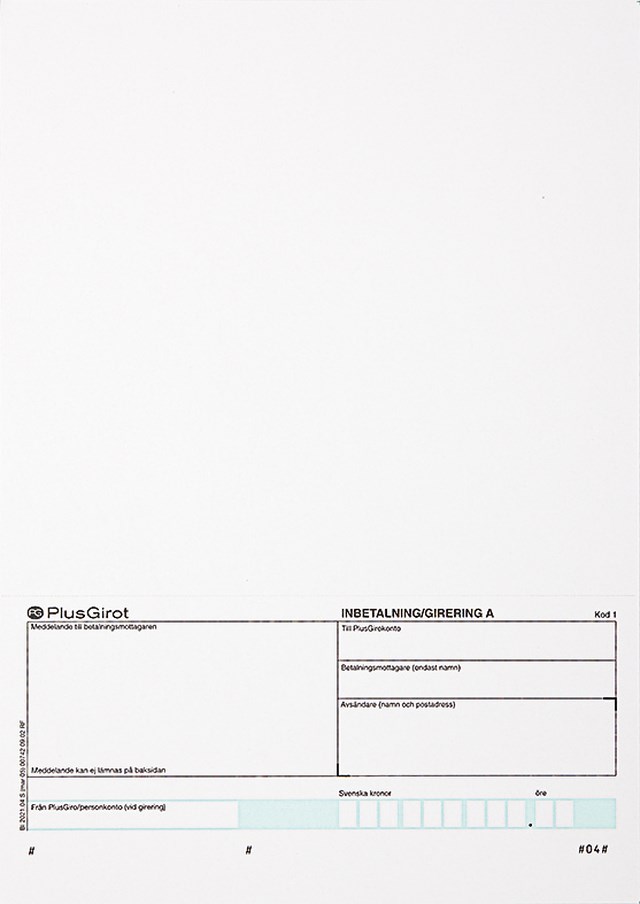 Standardblankett A4 4" talong Plusgiro vit 900ark/fp - A4 - 1