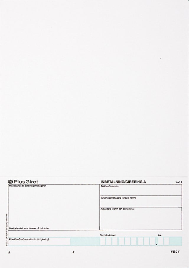 Standardblankett A4 4" talong Plusgiro vit 900ark/fp - A4 - 1